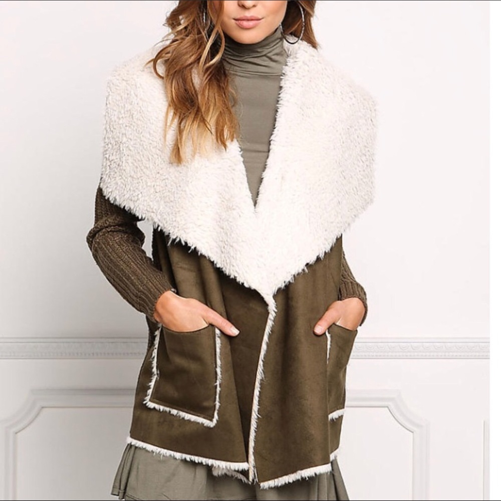 Olive Faux Sherling Thick Knit Cardigan